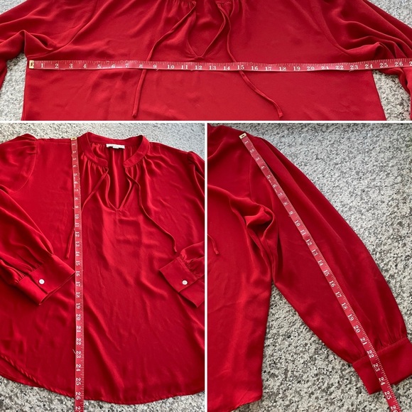 LOFT • Stylish Tie-Neck Bright Red Long Sleeve Pop of Color Blouse - Picture 6 of 8
